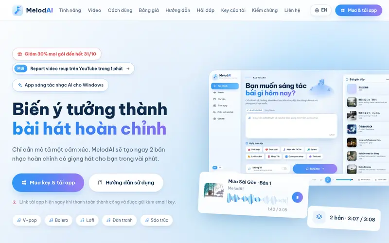 Ảnh chụp App sáng tạc nhạc & MV bằng AI