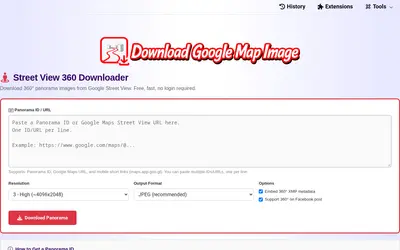 Ảnh 1 của Street View 360 Downloader: Tải ảnh toàn cảnh 360° Google Maps lên tới 16K