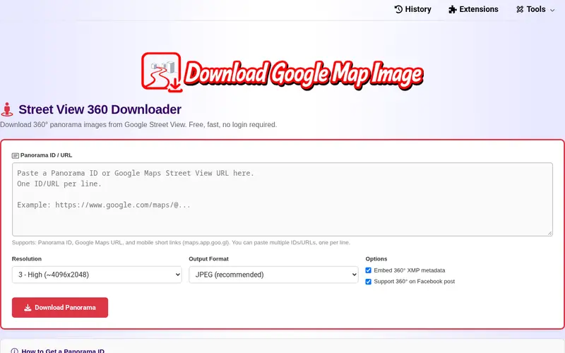 Ảnh chụp Street View 360 Downloader: Tải ảnh toàn cảnh 360° Google Maps lên tới 16K