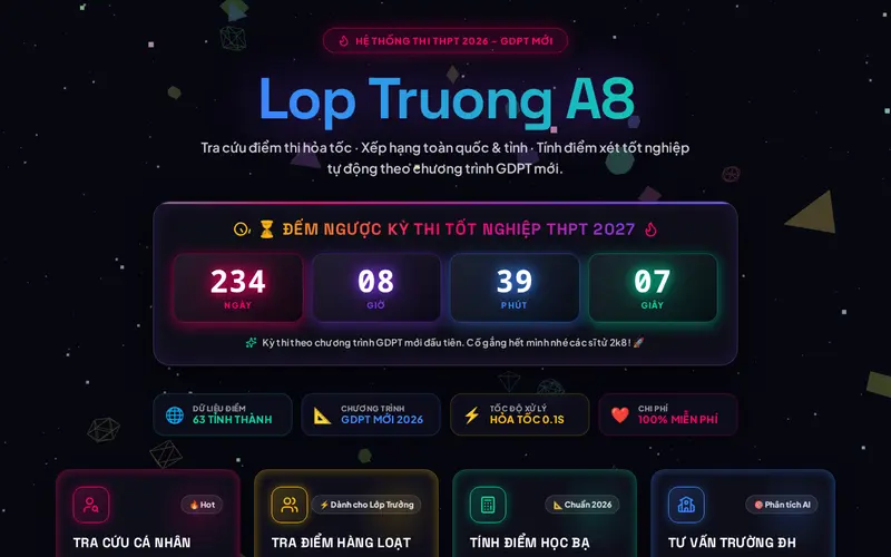 Ảnh chụp Tra Cứu Điểm Thi THPT 2026 | Lop Truong A8 Hưnglunna